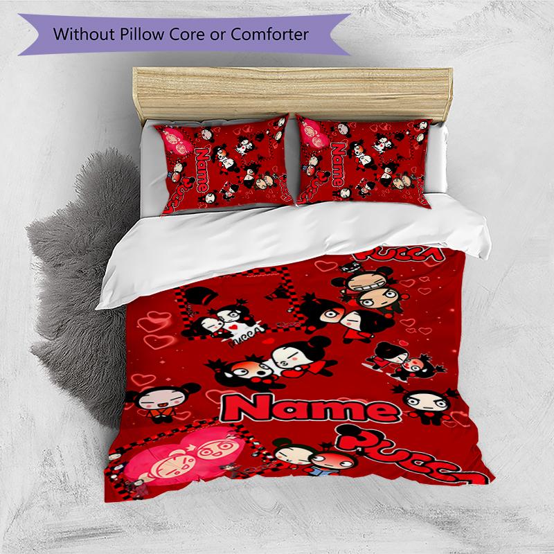 3pcs Custom Name Pucca Bedding Set Duvet Cover Closure Includes 1 Duvet Cover & 2 Pillowcases for All Seasons Bedroom Decor