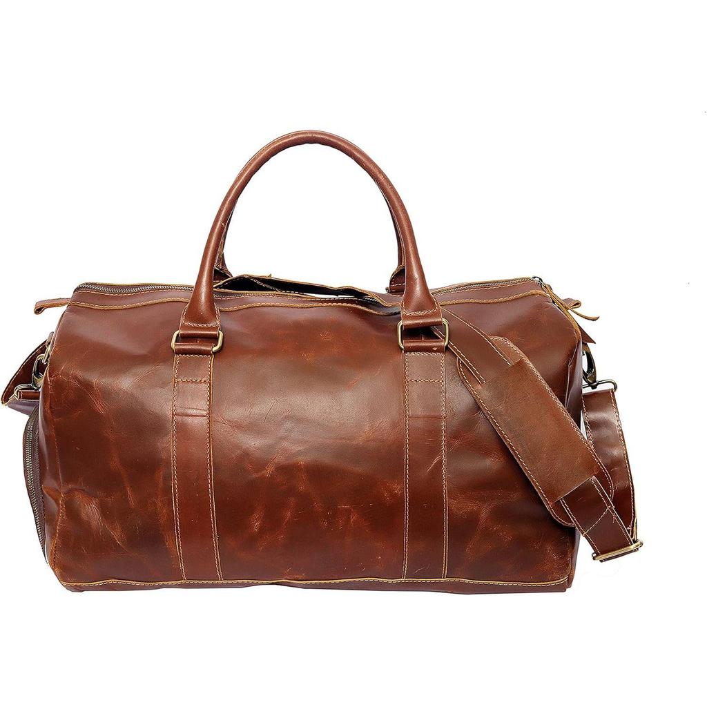 Große Büffelleder 20 Zoll Gepäck Reisetasche Weekender Reise Übernachtung Handgepäck Sportstudio Reise-Duffel für Männer