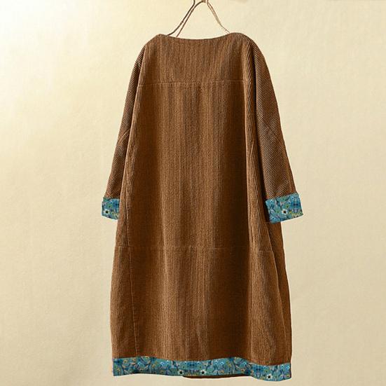 Dámské jarní šaty Velké velikosti Volný svetr Délka ke kolenům Kulatý výstřih Udržujte v teple Květinový potisk Patchwork Dámské šaty Dámský oděv