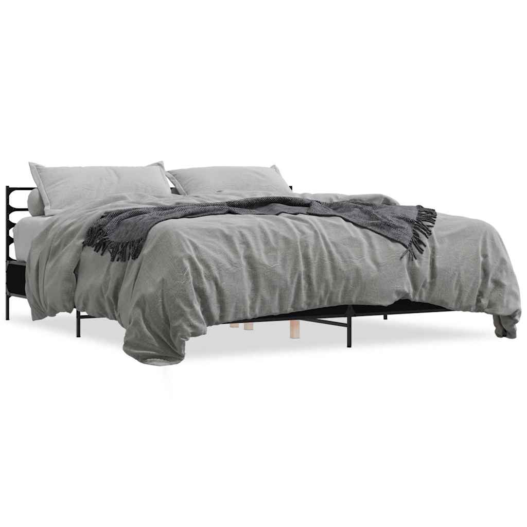 Bed Frame Black 200x200 cm Particleboard and Metal