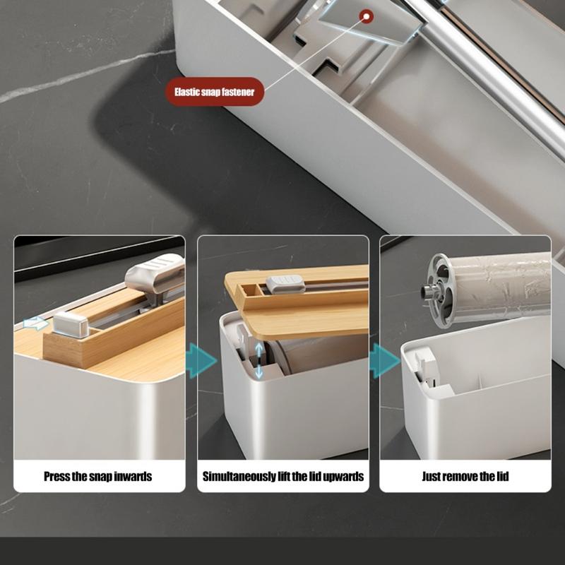 Combined ABS Kitchen Wrap Cutter and Paper Towel Holder with Concealed Sliding Blade and Magnetic Refrigerator Mount
