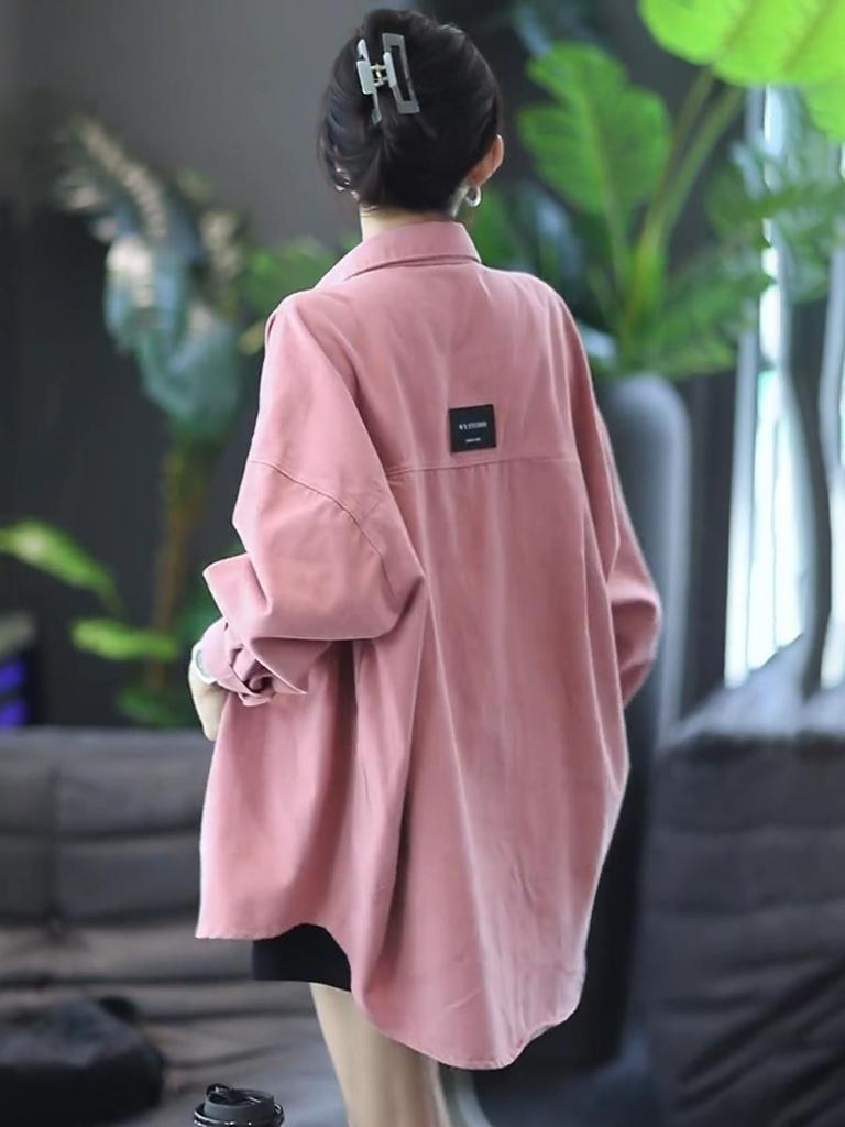 Women's Korean-Style Loose Mid-Length Denim Jacket - Casual, Petite, Versatile Shirt for Spring and Autumn 2025 Fashion