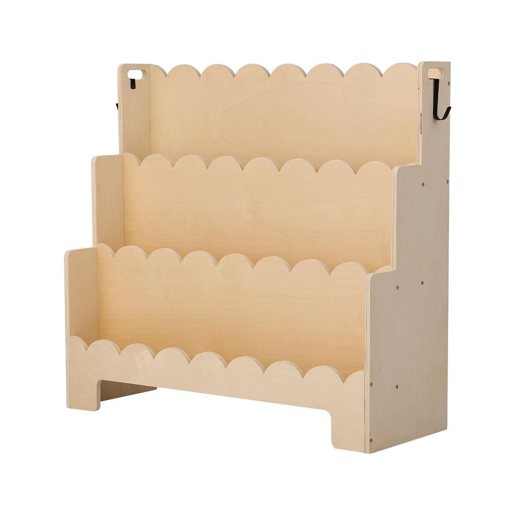 Montessori Bookshelf, 3-Tier Scalloped Kids Bookshelf, Front Facing Toddler Bookcase, Dual Hooks for Hanging Backpacks, Baby Bookshelf for Kids Room,