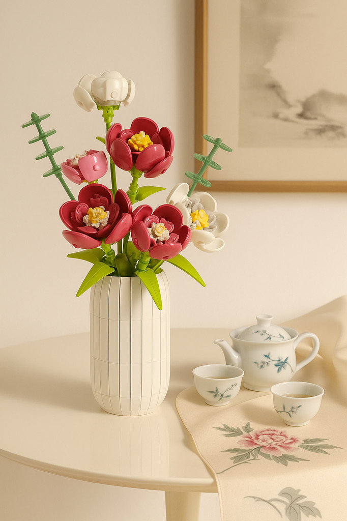 MOULD KING 10059 Blumenstrauß Baustein Die chinesische Pfingstrose mit Vase Modell Montage Dekoration Spielzeug Kinder Weihnachtsgeschenk