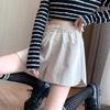 Damen Herbst Winter Sexy Amerikanischer Stil Übergröße Schlankmachend Weites Bein PU-Leder Mini-Shorts Elastischer Bund Taschen-Design Heiß Hosen Mini-Shorts