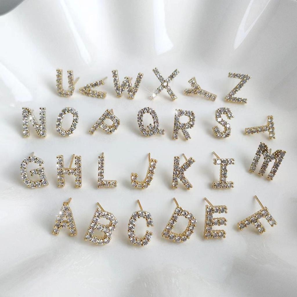Korean Micro-Diamond Trendy Letter Stud Earrings: Elegant, High-End Accessories for Women's Unique Style.