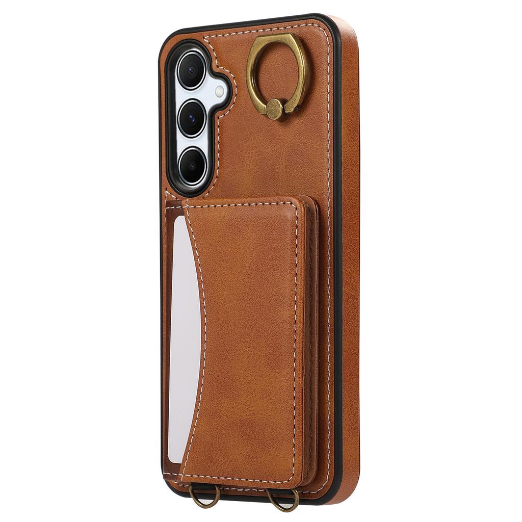 For Samsung Galaxy A55 5G PU Leather Back Case Card Holder Kickstand Phone Cover with Wrist Strap