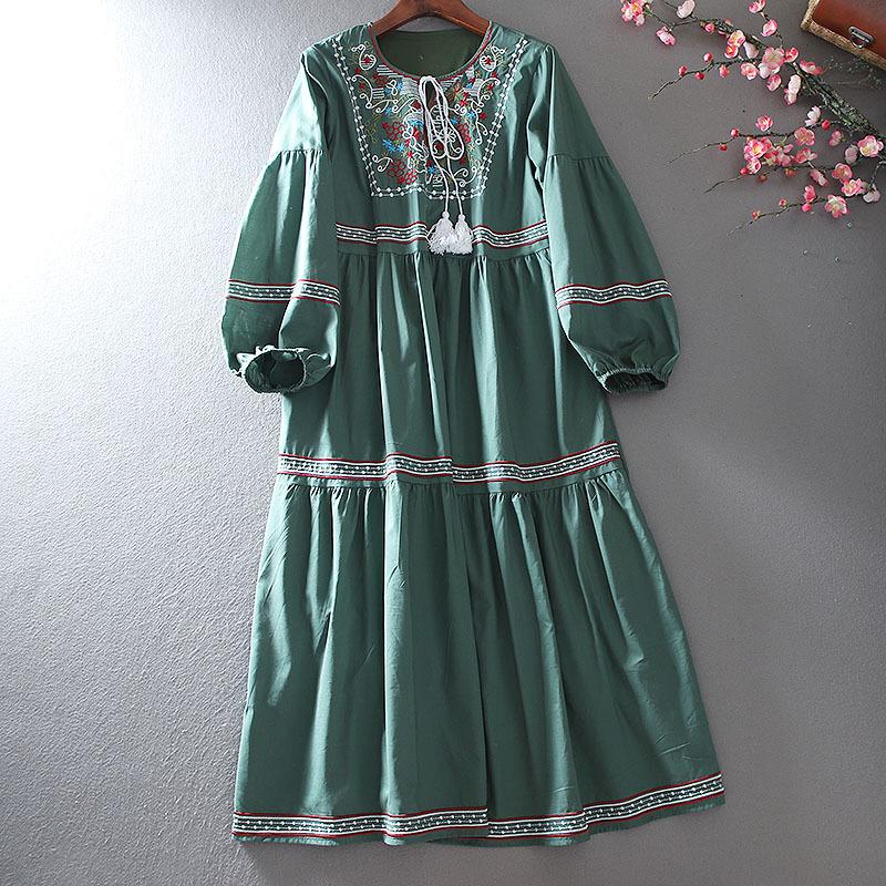 

Платье-фонарик в этническом стиле в стиле ретро из хлопка и льна