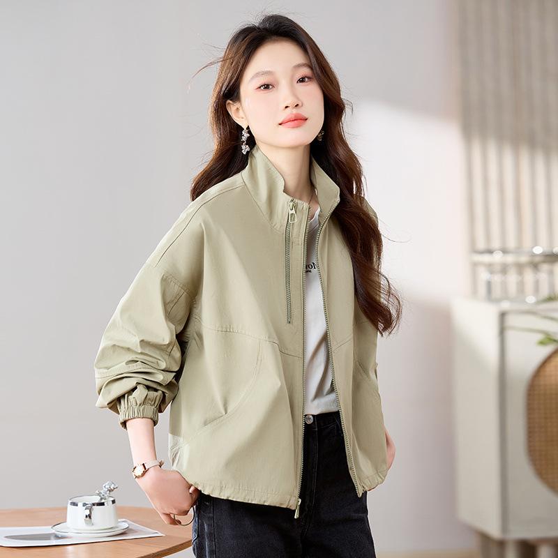 Women's short jacket new spring and autumn women's loose stand-up collar top shoulder-sleeved casual clothes