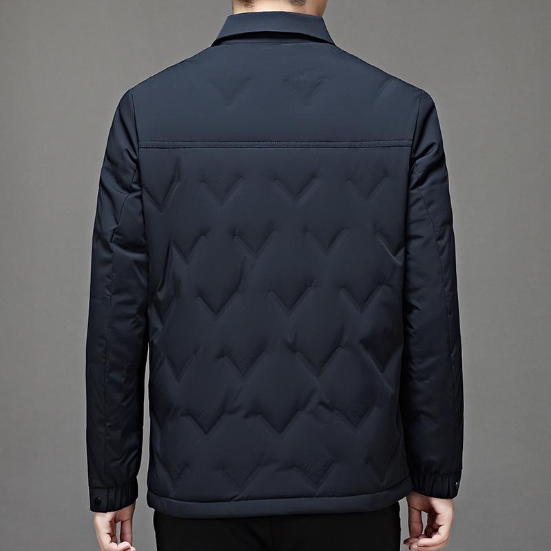 Men's White Shirt-Style Duck Down Jacket: Single-Breasted, Lapel, Warm, Business Casual Coat for Middle-Aged.