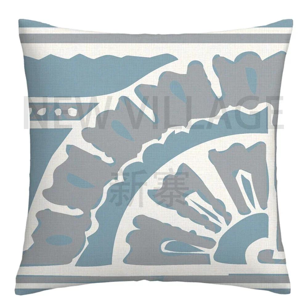 Lake blue white geometric linen pillowcase sofa cushion cover home decoration can be customized for you    LK-- ,(5) 30x30cm