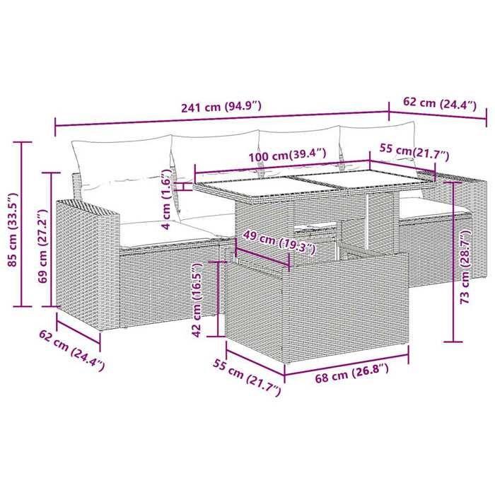 VidaXL Garden Furniture Set 5 Pcs with Grey Cushions Wicker 3326241