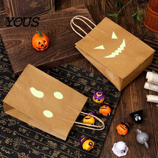 Halloween Treat Bags Candy with Luminous Pumpkin Ghost Prints, Thickened Pattern Goodie Bag Paper Gift Bags, Trick or Party Favors Unique Souvenir