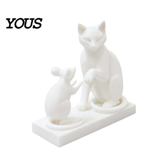 Resistant Decoration 3D Printed Modern Cat & Mouse Sculpture, Minimalist Animal Interaction Desk Decor, Matte Art Room Collectible