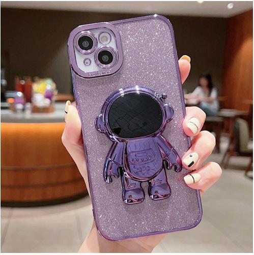 Applicable to iPhone17Promax mobile phone case electroplating astronaut bracket 15 glitter cardboard Apple 16 protective case