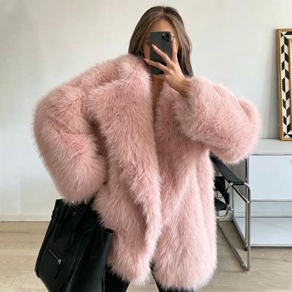European and American winter fur coat women's medium and long loose suit collar imitation fox hair artificial fur coat
