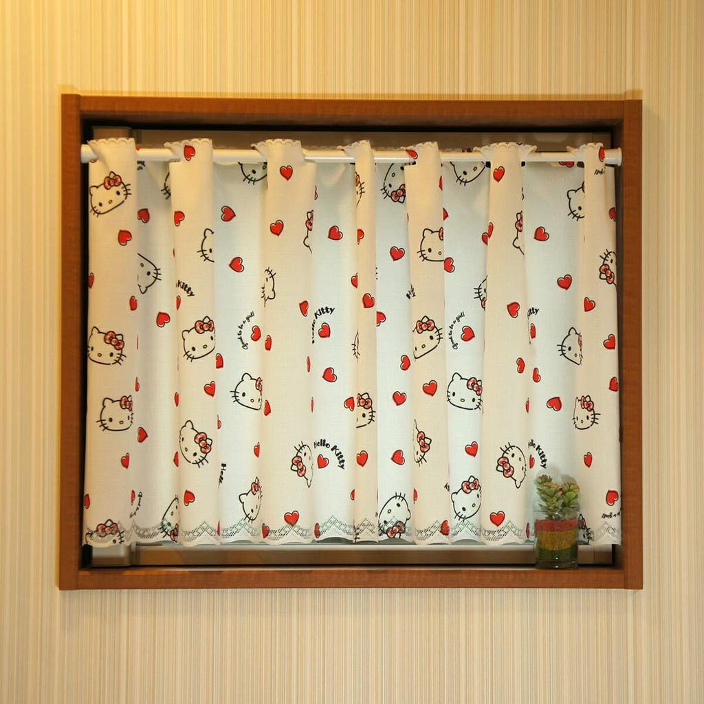Noren Kobo Cafe Hello Kitty Heart 120cm Wide x 45cm Perfect for Small 93540 Curtain, Check, Long, Windows,