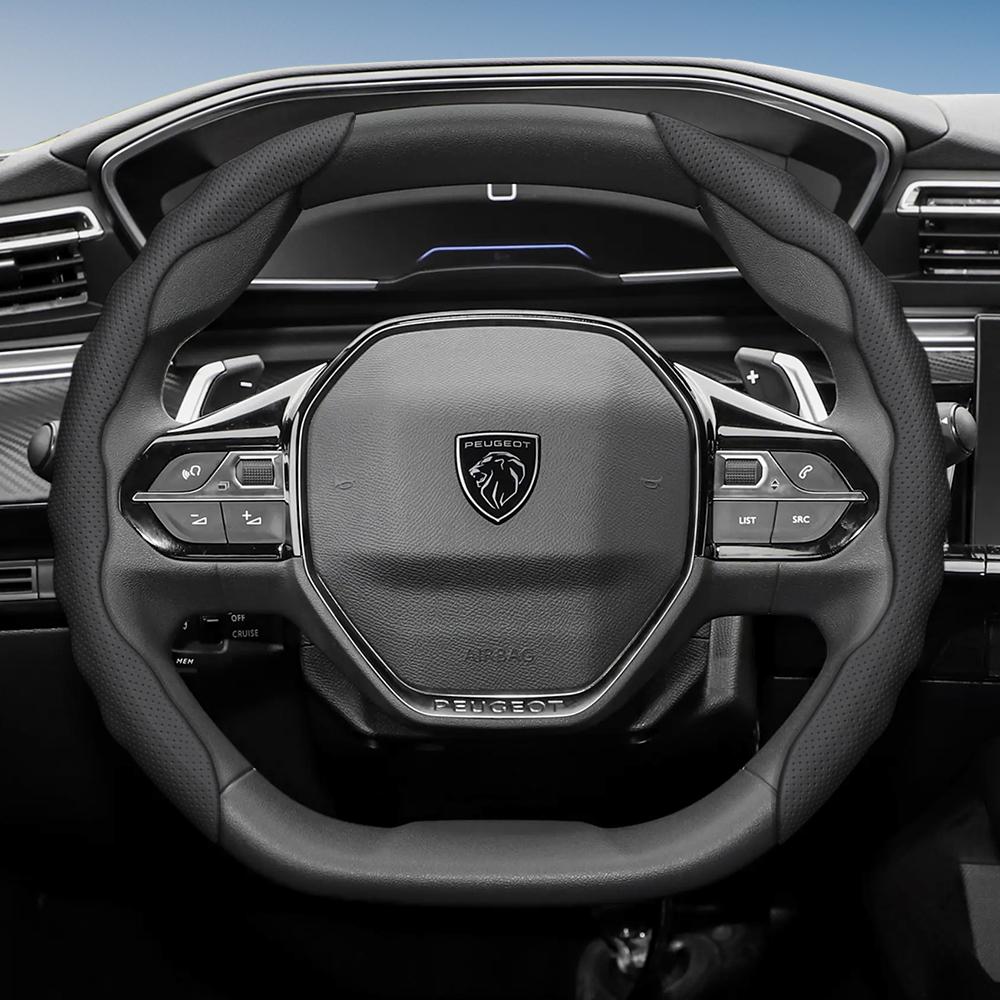 Lenkradbezug für Peugeot, Sportliches Wellendesign, Atmungsaktives Leder, Segmentiert, Rutschfest, Schweißabsorbierend
