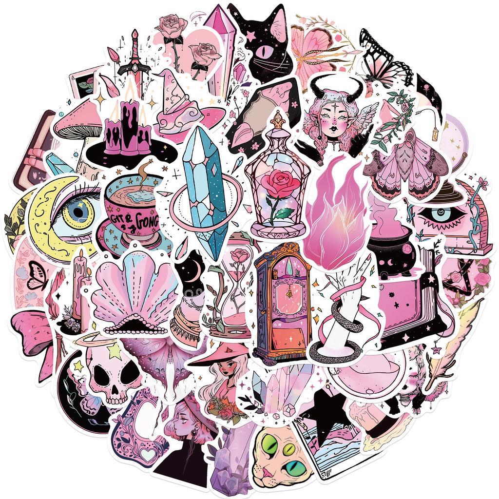 50 Popular Pink Witch Graffiti Stickers Guitar Notebook Suitcase DIY Waterproof Stickers