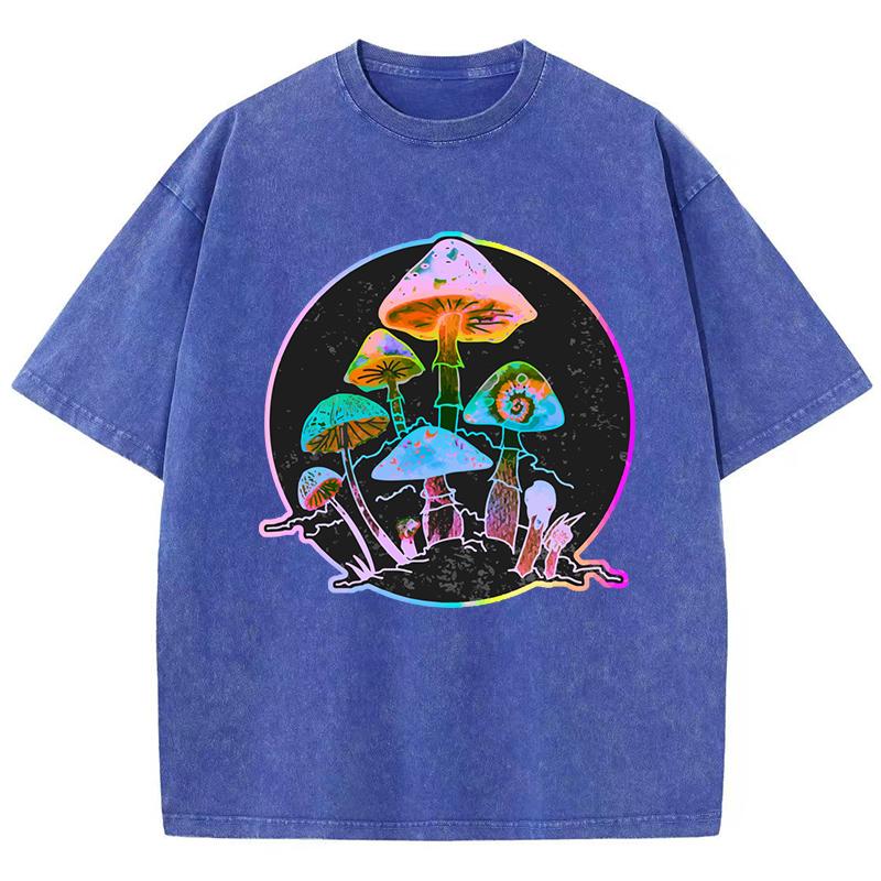 Garden Of Shrooms Classic Tprint Washed T-Shirt Women Summer Loose Clothes Cotton Hip Hop Streetwear O-Neck T Shirt