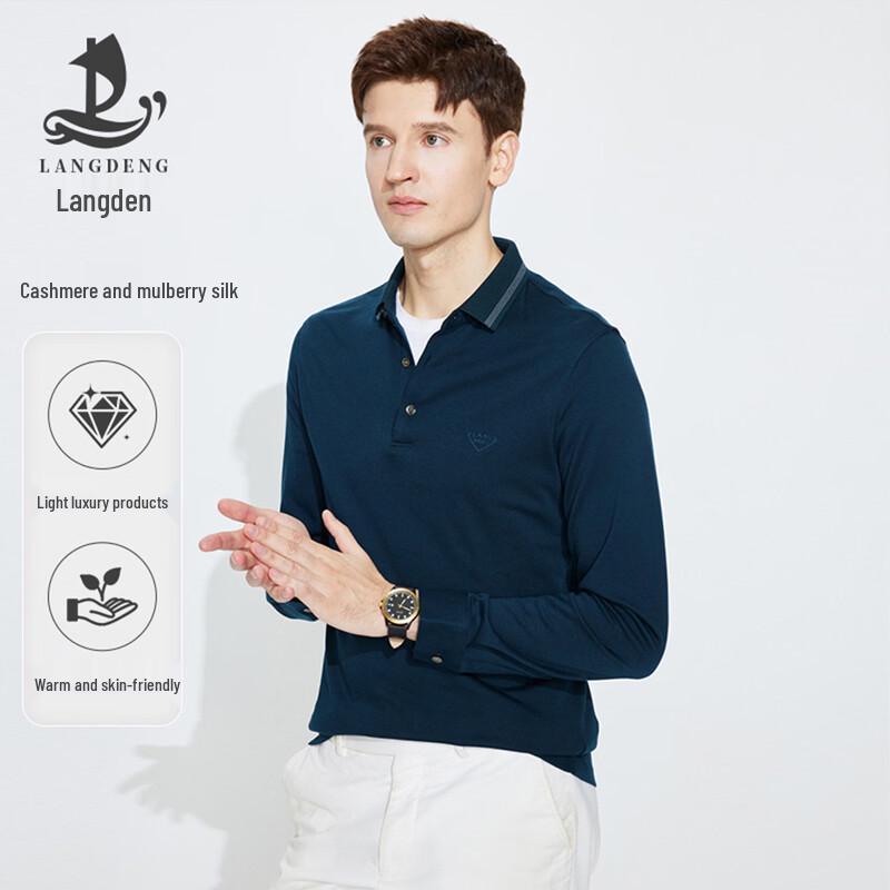 Langdeng Men s Cashmere Blend Long-Sleeve Polo Shirt L