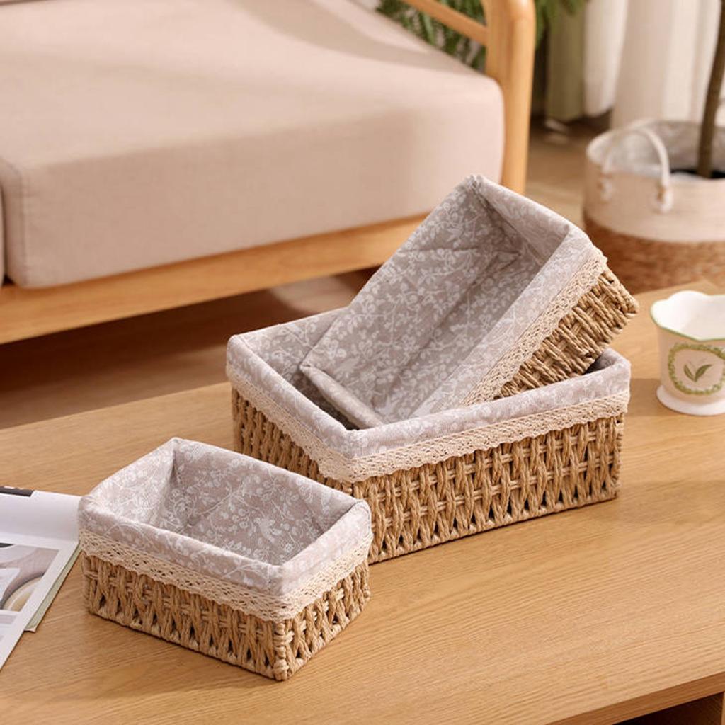 Woven Storage Basket Desktop Coffee Table Storage Box Snack Cosmetics Storage Basket Rattan Storage Box.