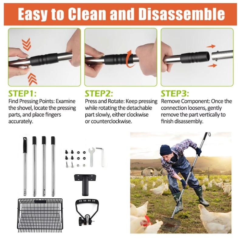 4 Section Long Handle Chicken Poop Scooper Poops Scoops With Rakes Design For Poultry Coops Cleaning And Pet Waste Removal