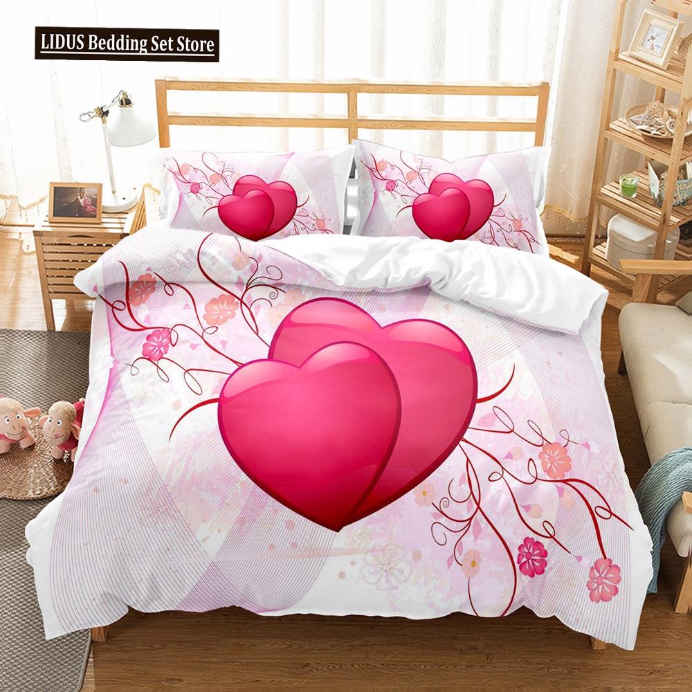Love Duvet Cover Set Couple Hug Romantic Theme Tree Heart Shaped Polyester Comforter Cover King Full Size For Lover Bedding Set