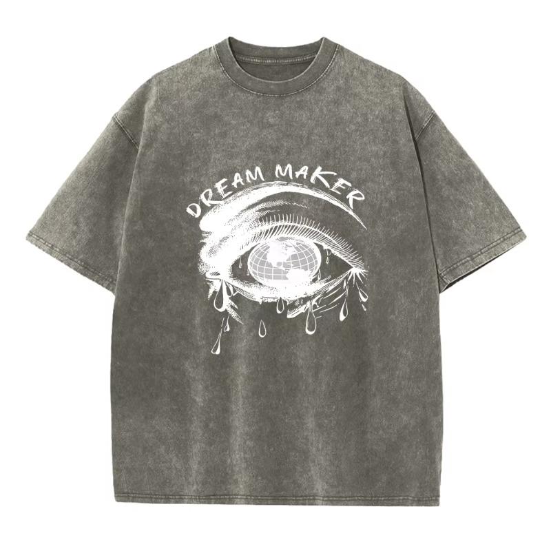 Herrenmode Bedrucktes Retro Gewaschenes T-Shirt 2026 Neue Ankunft Bedruckter Rundhals Kurzarm Sommerurlaub Reise Lässiges Oberteil
