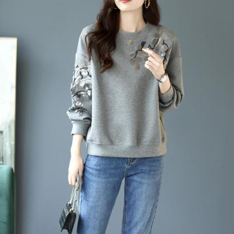 Hochwertiger Glitzer-Kapuzenpullover für Damen im Frühlings- und Herbststil ohne Mütze, langärmelige Oberteile im Westernstil