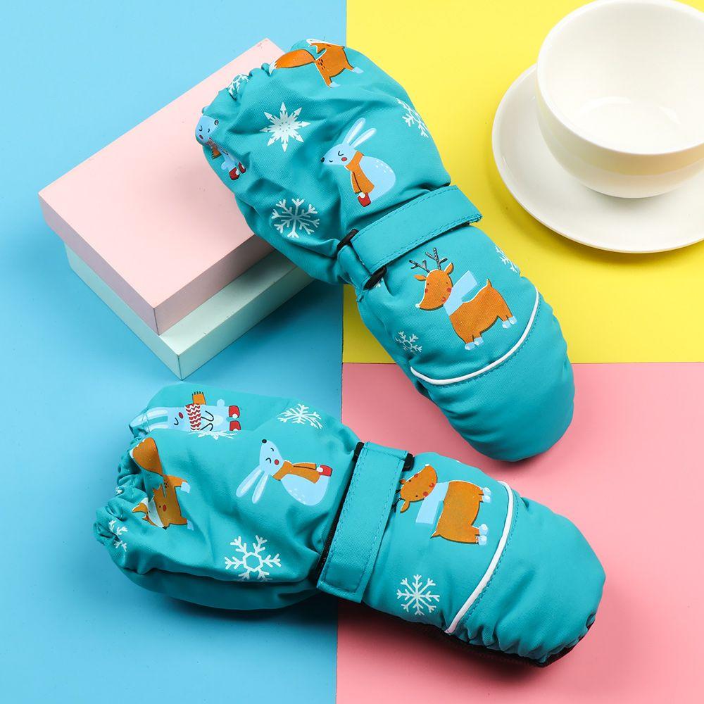 2-6 Years Old Boys Girls Children Ski Gloves Non-slip Print Cartoon Deer Rabbit Thick Warm Windproof Long-sleeved Mittens