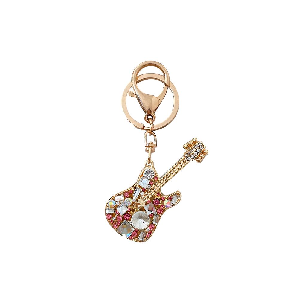 Creative Diamond Guitar Car Keychain Metal Musical Instrument Model Bag Keychain Pendant