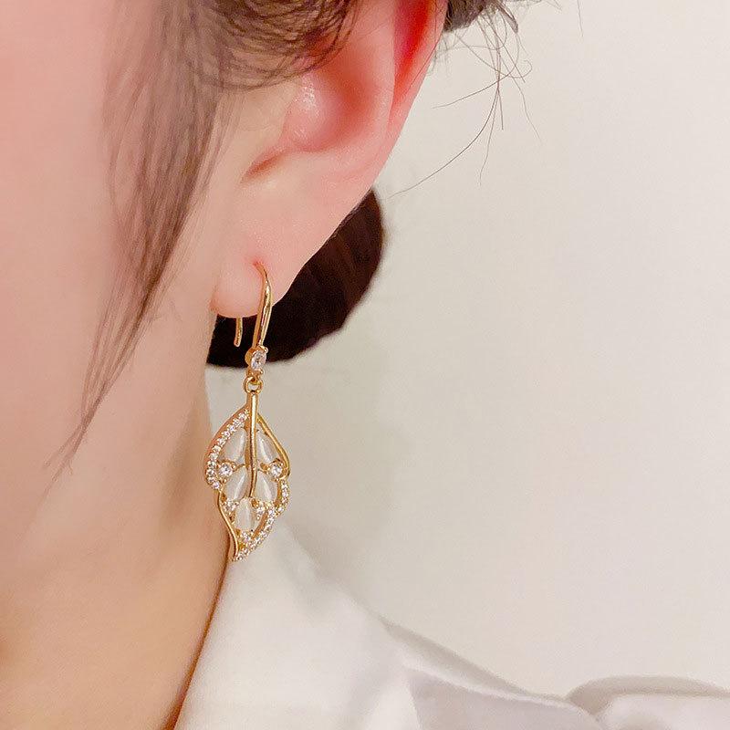 Elegant Golden Leaf Jade Earrings - 2024 Trendy High-End Luxury Design