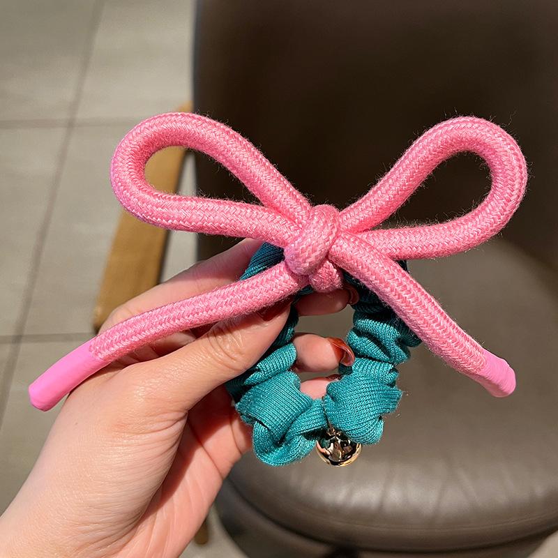 Stylish Pink Bow Hair Tie - Large Intestine Ring for Ponytails