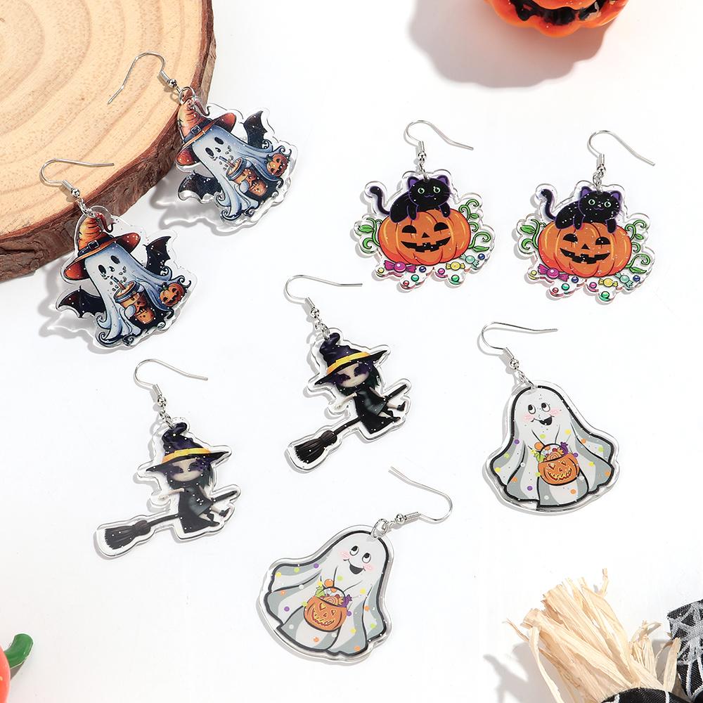 Halloween Cute Ghost Acrylic Earrrings for Women 2025 Gothic Cartoon Spooky Cat Pumpkin Witch Drop Earring Party Jewelry Gifts