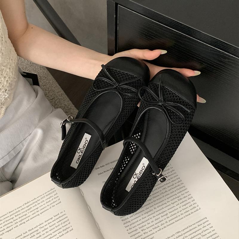 

Flat-bottomed mesh breathable Mary Jane single shoes women s summer new gentle evening bow sandals mesh shoes 40 чёрный