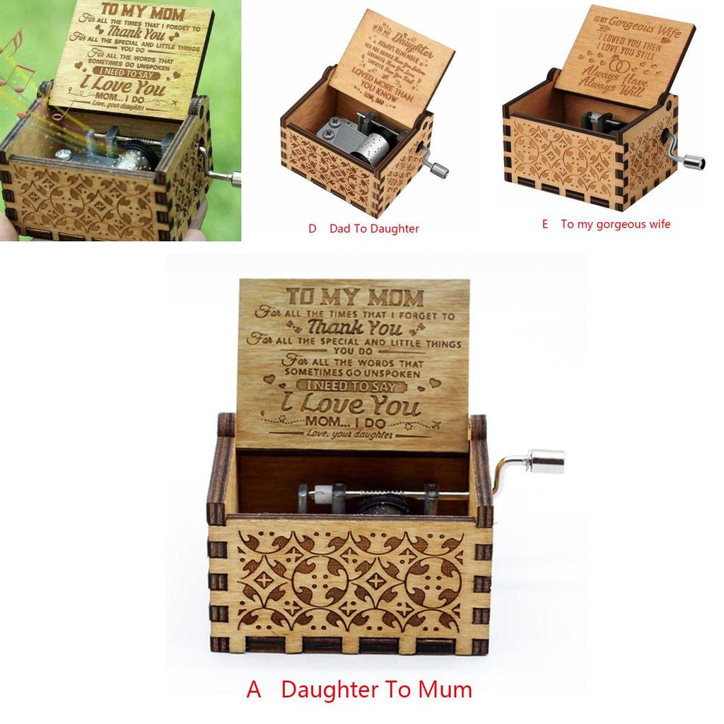 Vintage Wooden Music Box Gift For Kids Charming You Are My Sunshine Engraved Toy
