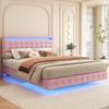 140*200cm Pat Plat, Lumină Ambientală LED, Suspensie, Material PU, Reglare pe Trei Niveluri a Înălțimii Tăbliei, Roz
