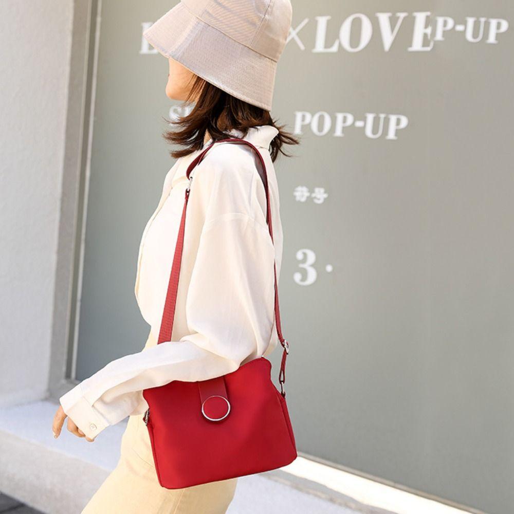 Zipper Nylon Shoulder Bag Korean Style Canvas Bucket Bag Fashion Women Crossbody Bag  Outdoor