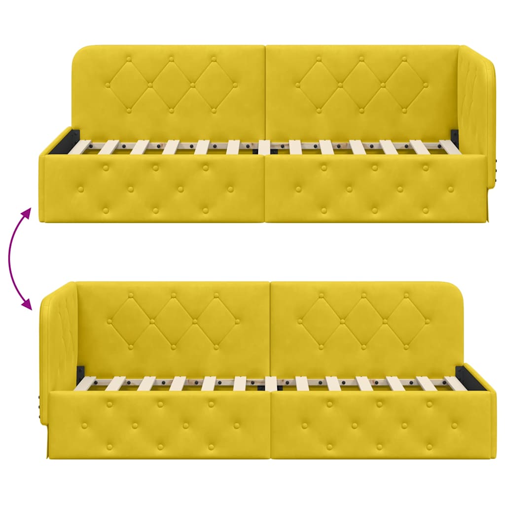 Corner Bed Frame Yellow 80 X 200 Cm Velvet