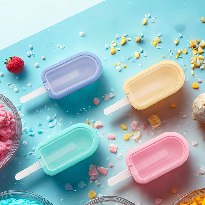 4pcs Silicone Ice Cream Molds with Lids , Reusable and BPA Free, Perfect for Home Fun, Summer Desserts, Popsicle Molds