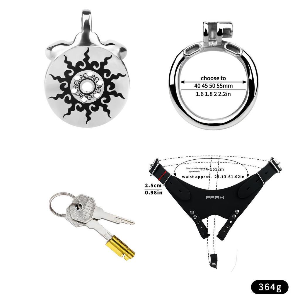 Sunflower Design Stainless Steel Chastity Belt for Men with Flat Negative Electrode Lock - Adult Product