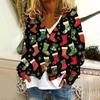 Women's Fashion Short Coat Casual Long Sleeve Printed Single Breasted Plush Top