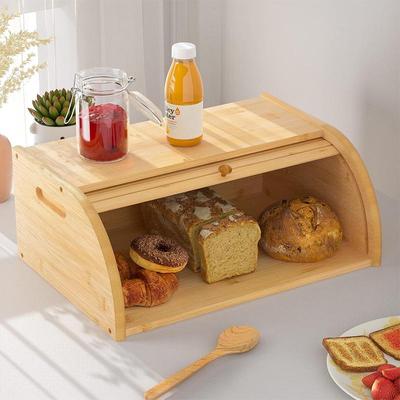 Grande Porta Pane Naturale in Bambù con Coperchio Arrotolabile per Piano di Lavoro - Porta Pane in Stile Farmhouse per Piano di Lavoro, Autoassemblaggio