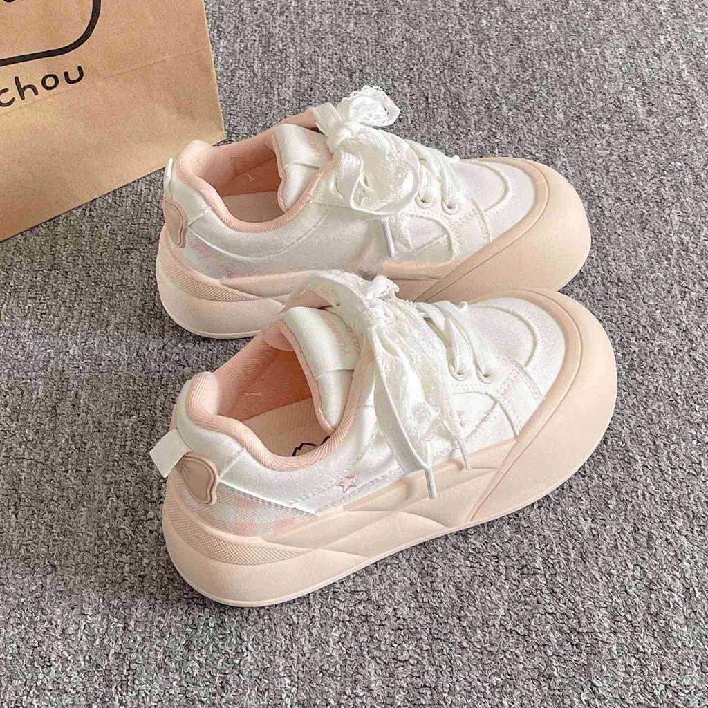 Student thick baseplate shoes women's 2025 new summer breathable little white shoes children ins trendy versatile bread shoes women