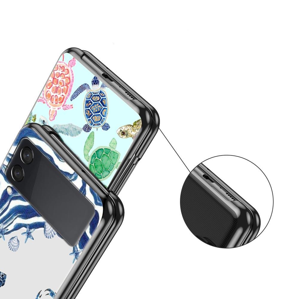 Phone Case for Samsung Galaxy Z Flip 3 4 5 6 7 Folding Black Shell For Samsung Z Flip4 Flip5 PC Hard Cover Ocean Life Theme