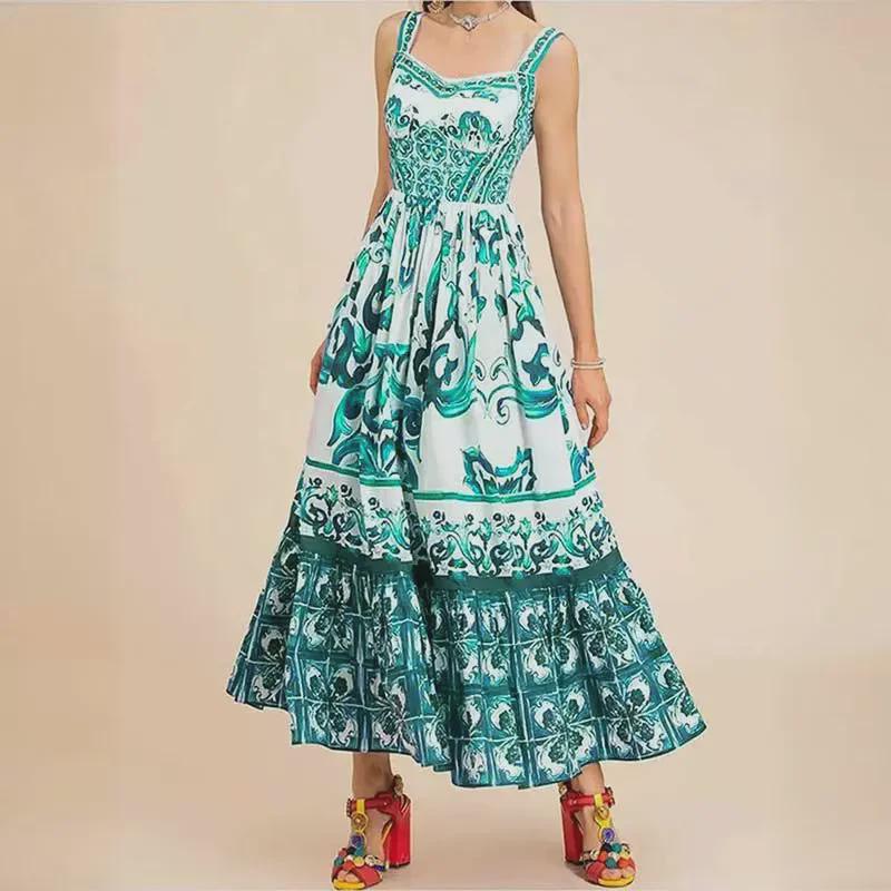 European & American Women's Bohemian Elegant Light Luxury Printed Midi Dress
