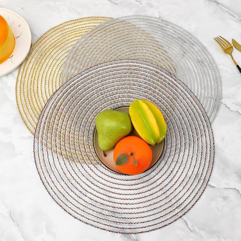 Modern Minimalist Mesh Placemat European Round PET Woven Coffee Dining Table Decoration Mat Plate and Bowl Mat Fruit Platter Pad