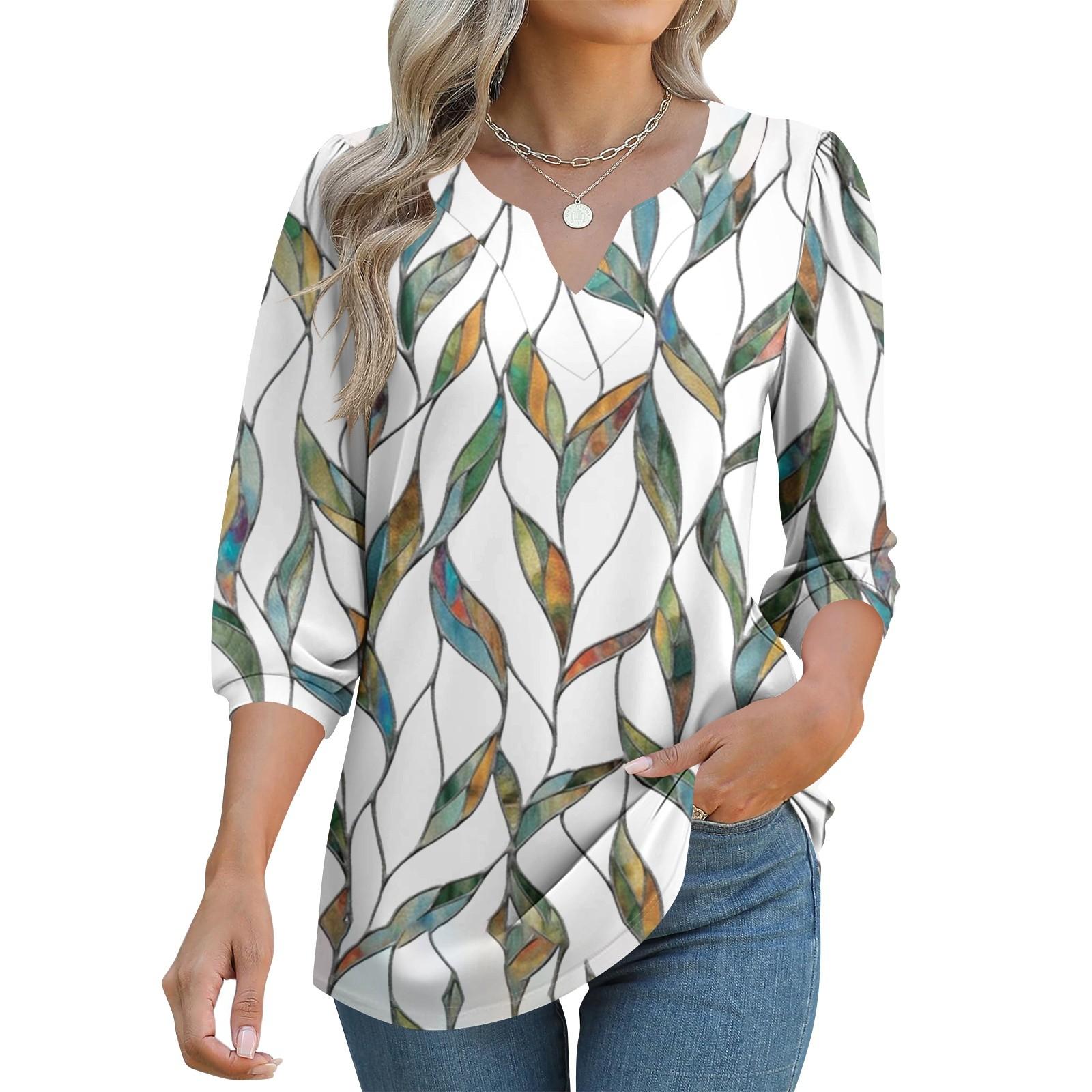 

Women s 3/4 Sleeve Shirts Graphic Tees Shirts Casual Basic Tops Pullovers XXL білий