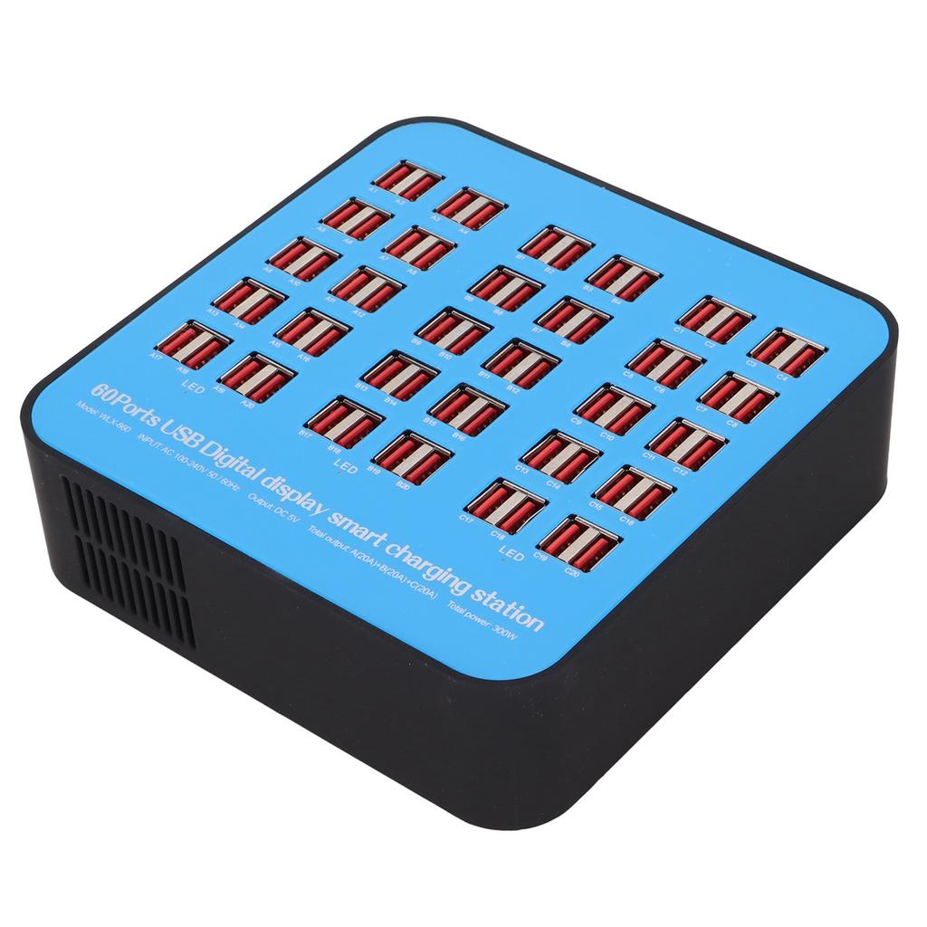300W 60 Port USB Fast Charging Station Travel Desktop USB Rapid Charger Multi Ports Charging Station 100‑240V